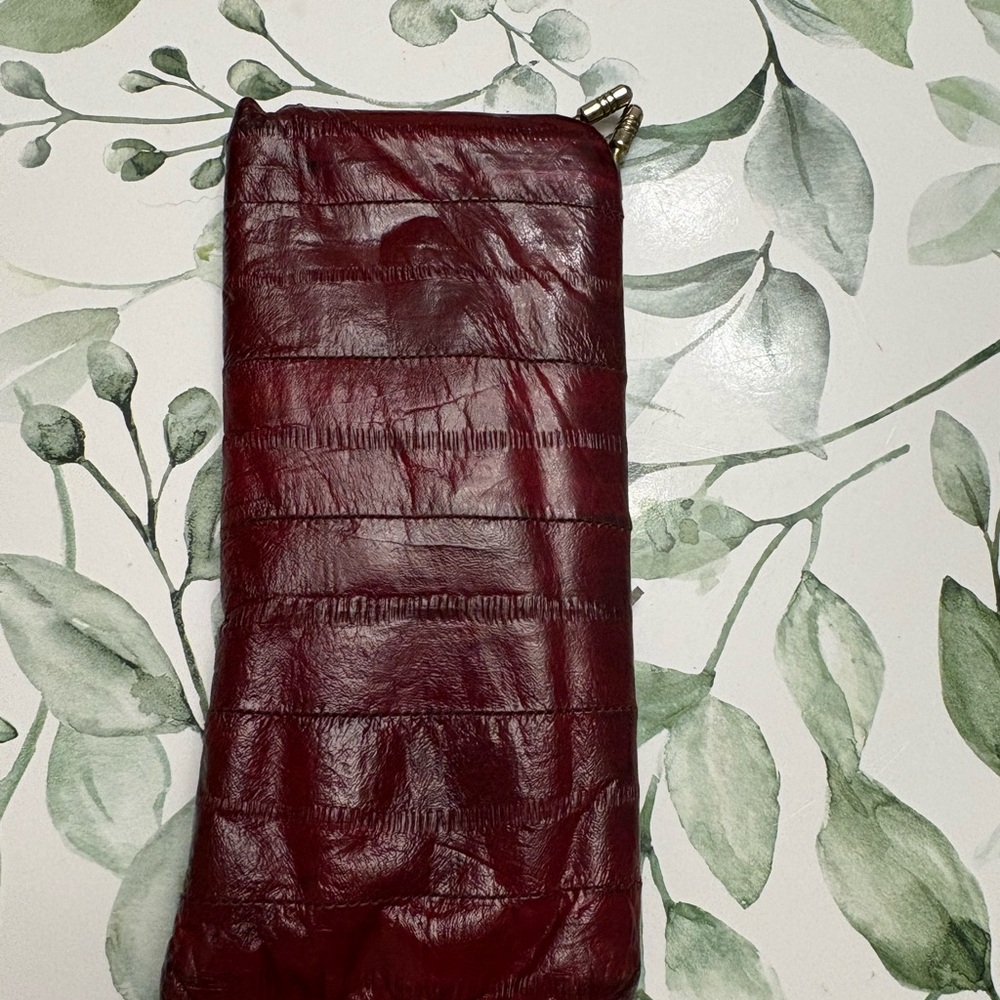 Slim Burgundy Eel Skin glasses case/pouch